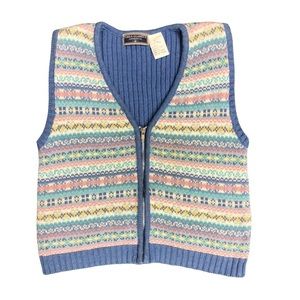 Vintage Erika Classics Zippered Pastel Colors Sweater Vest Women's M